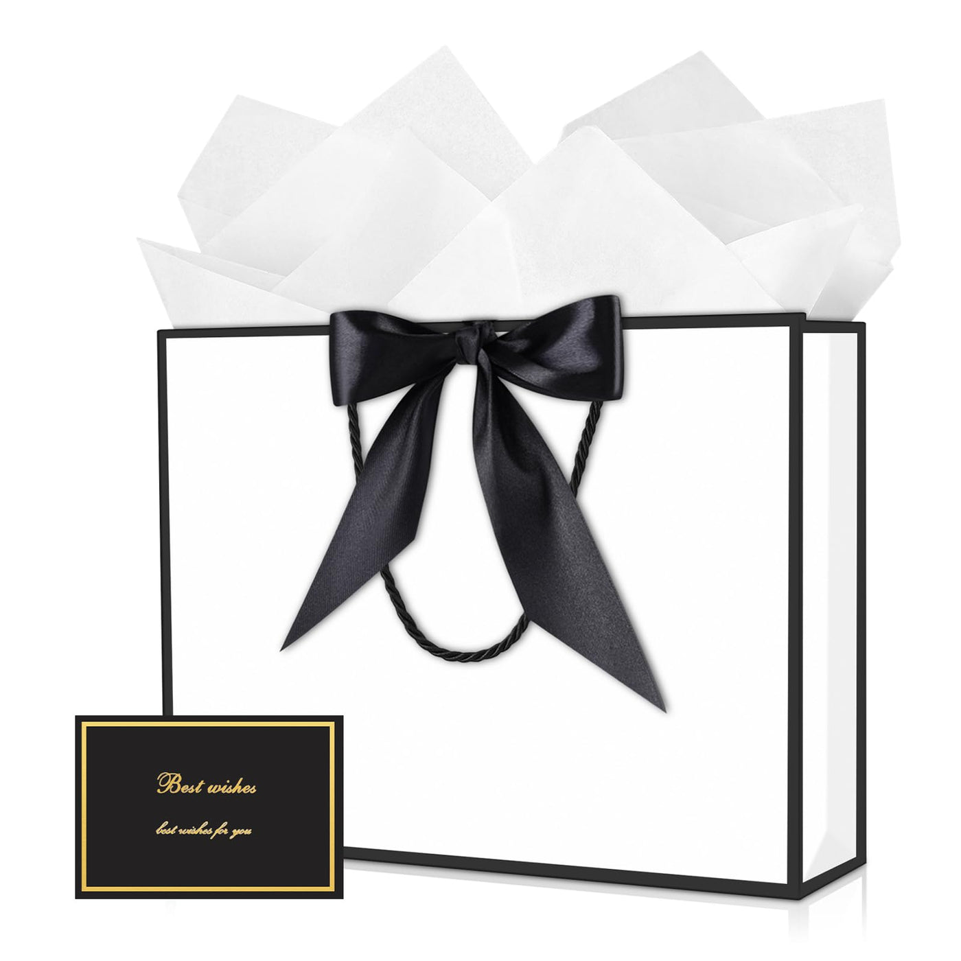 JMANNI Gift Bags with Handles, 13” Medium Gift Bag for Presents, 1 Pcs Bags with 2 Tissue Paper and 1 Cards for Graduation Baby Shower Wedding Fathers Day Mother's Day Birthday Party（champagne gold）