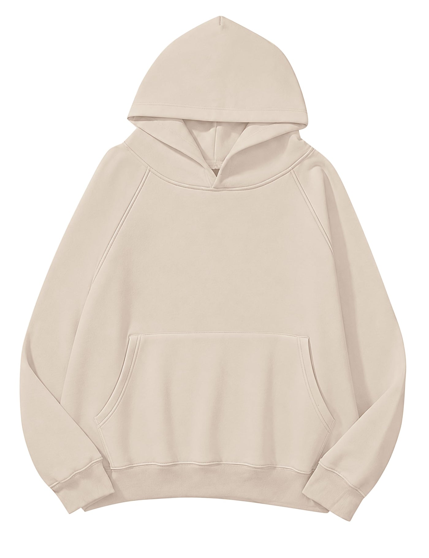Lauweion Women Solid Basic Fleece Letter Loose Hoodie Sweatshirt Long Sleeve Kangaroo Pocket Drop Shoulder Pullovers Top