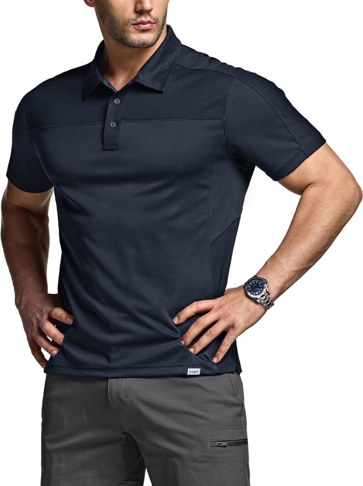 CQR Men's Quick Dry Tactical Polo Shirt, Lightweight Breathable Performance Polo, Short Sleeve UPF 50+ Outdoor Golf Shirt