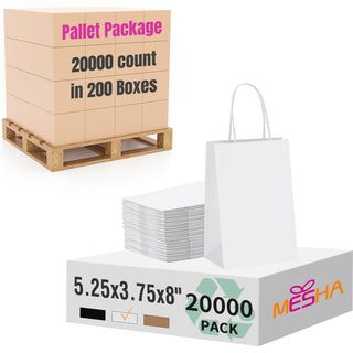 MESHA Brown Paper Bags 8x4.25x10.5 Inch 20Pcs, Paper Bags with Handles, Sturdy Brown Gift Bags for Retail, Birthday Party Favors, Shopping, Small Business (Made in USA)