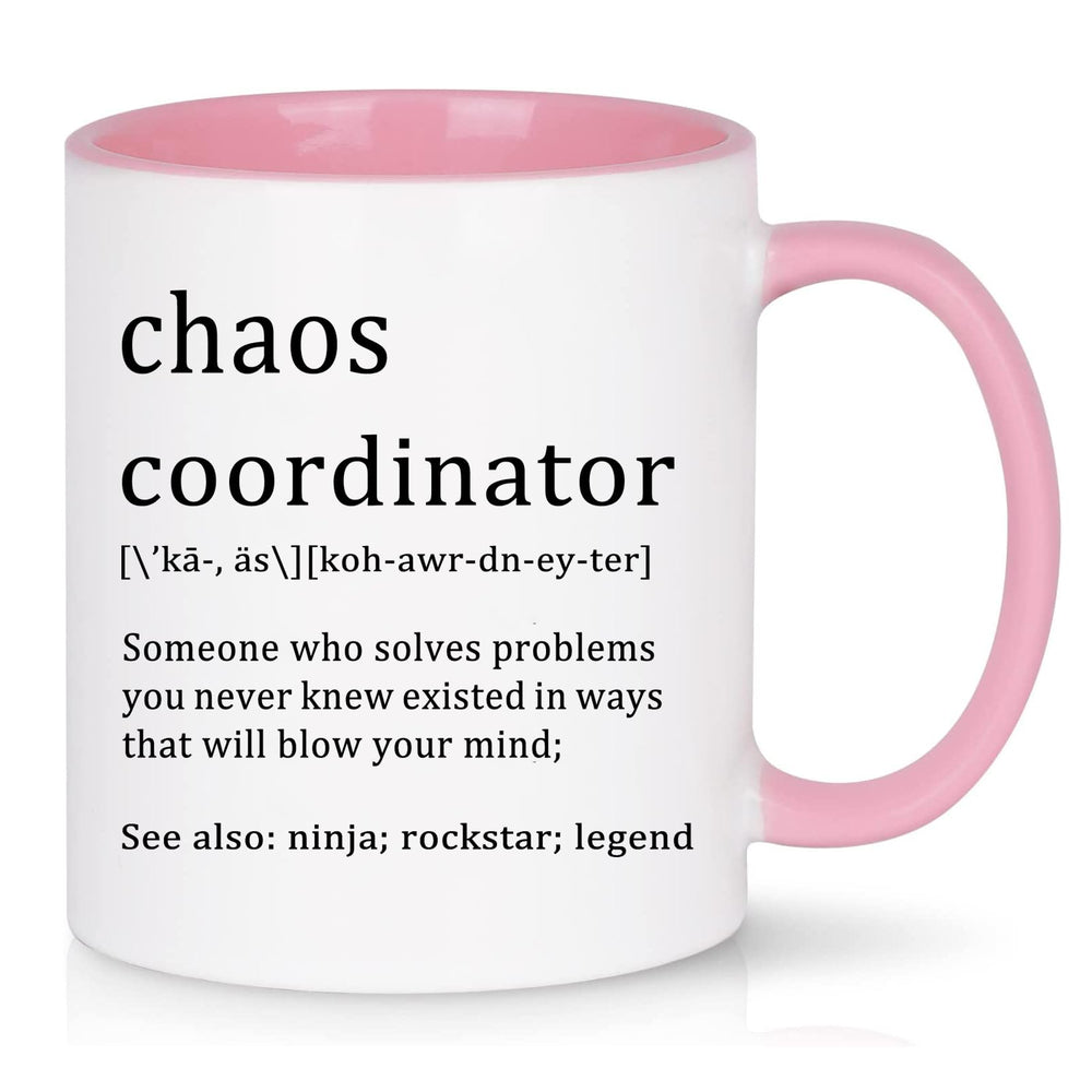 Chaos Coordinator Mug - Office Gift for Boss, Coworkers, Women, Friends - Funny Coffee Mug for Christmas, White Elephant - 11 Ounce Black Handle