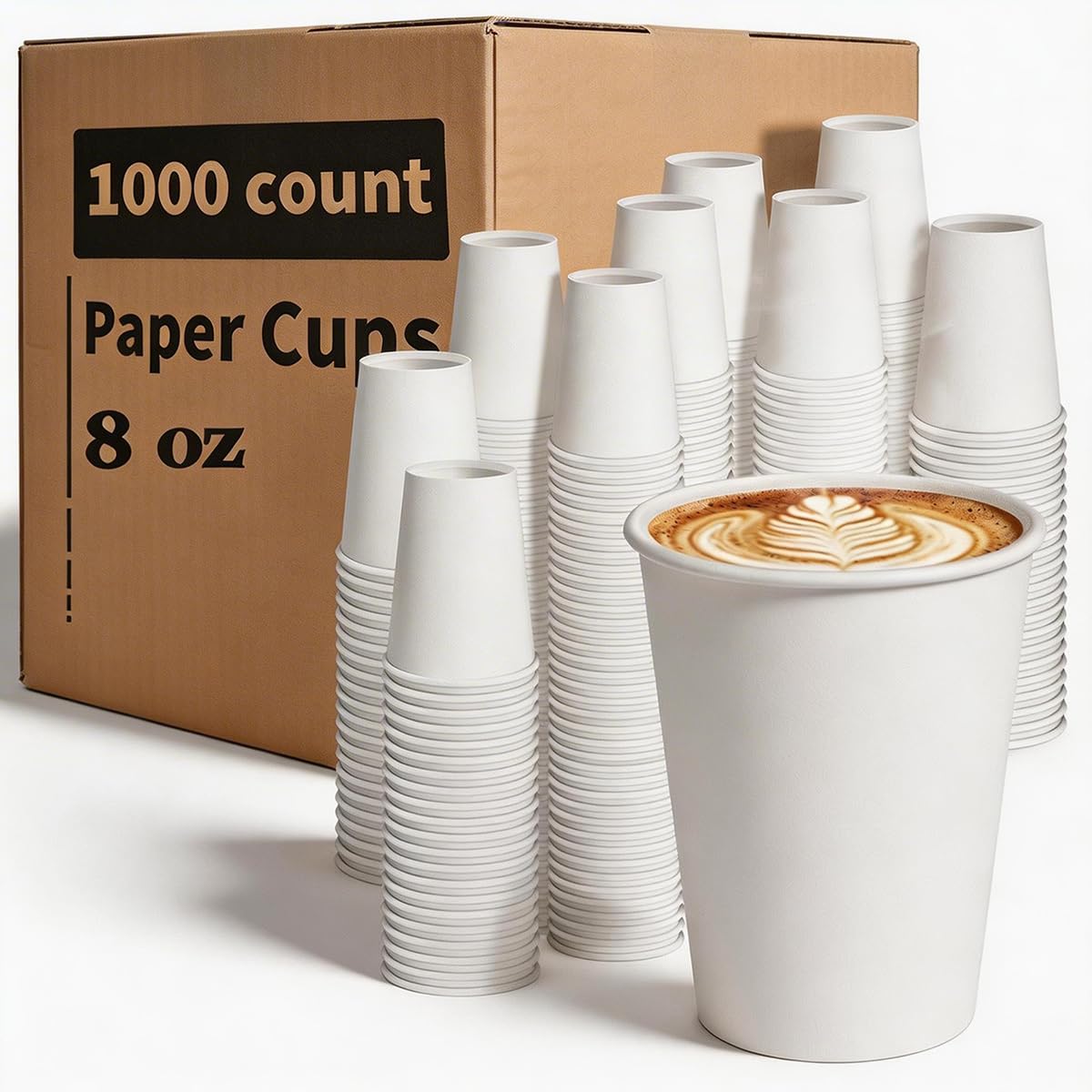 MOUMOULIFE 12 oz Disposable Paper Coffee Cups, 100 Count – Leak-Resistant White Cups for Hot & Cold Drinks, Ideal for Office, Party, Travel, To Go & Daily Use