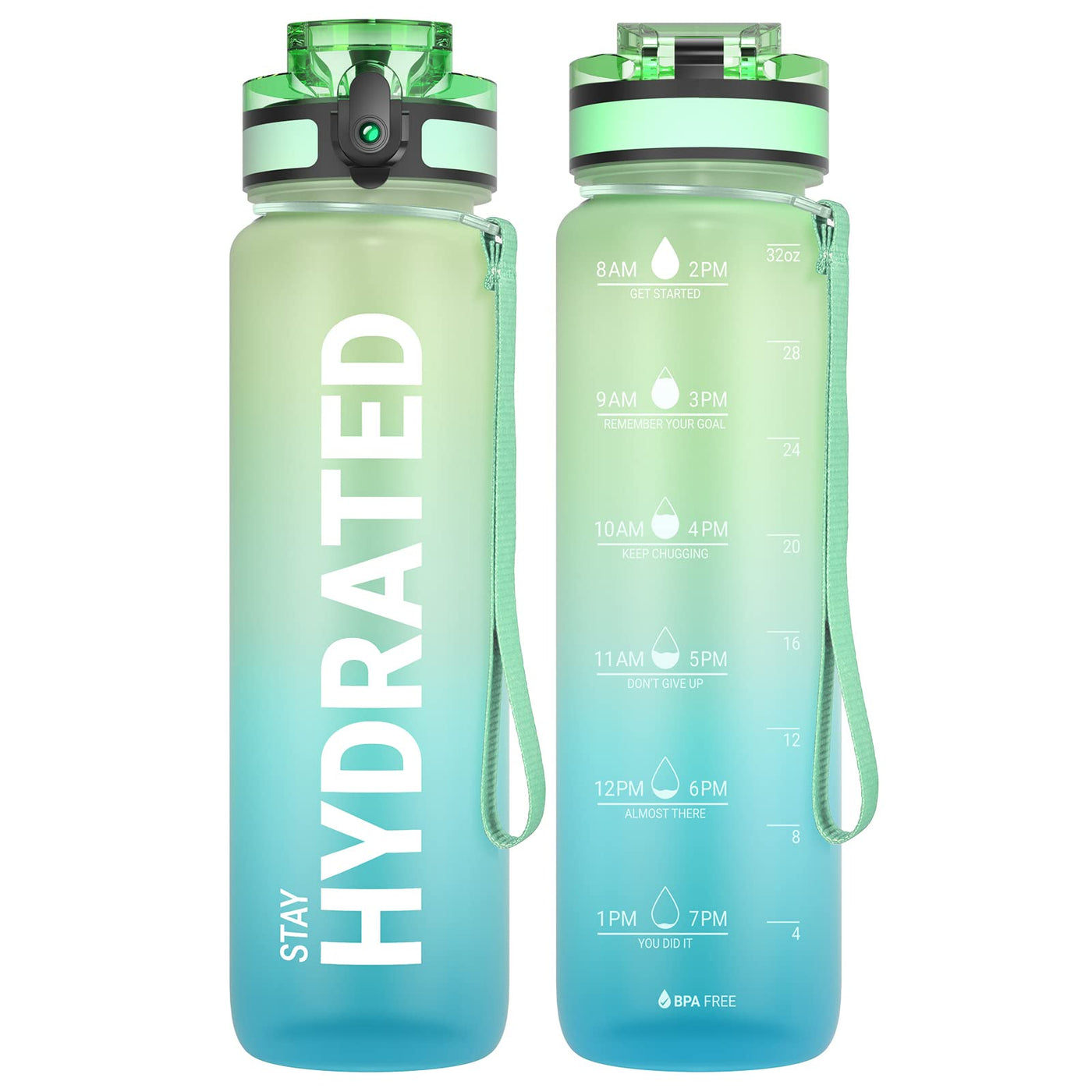 Sahara Sailor Water Bottle 32oz, Durable and Leakproof Water Bottles Motivational with Time Marker, Tritan, BPA Free, Wide Mouth with Easy Clean Brush for Gym, Travel, Home, School, Office (1 Bottle)
