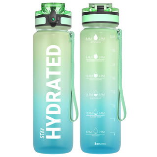 Sahara Sailor Water Bottle 32oz, Durable and Leakproof Water Bottles Motivational with Time Marker, Tritan, BPA Free, Wide Mouth with Easy Clean Brush for Gym, Travel, Home, School, Office (1 Bottle)