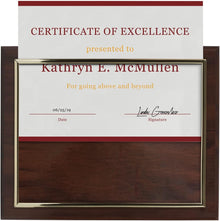 10.5 x 13" Certificate Display Plaque - Offered in Coated Cherry Wood with an 8.5 x 11" Gold Frame - Slide in your Diploma, Award Certificate, Award of Achievement, Class Photo, and More