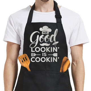 SANDJEST Funny Mens Aprons with Pockets for BBQ Grilling Cooking Grandpa Husband Apron for Birthday Christmas Father's Day