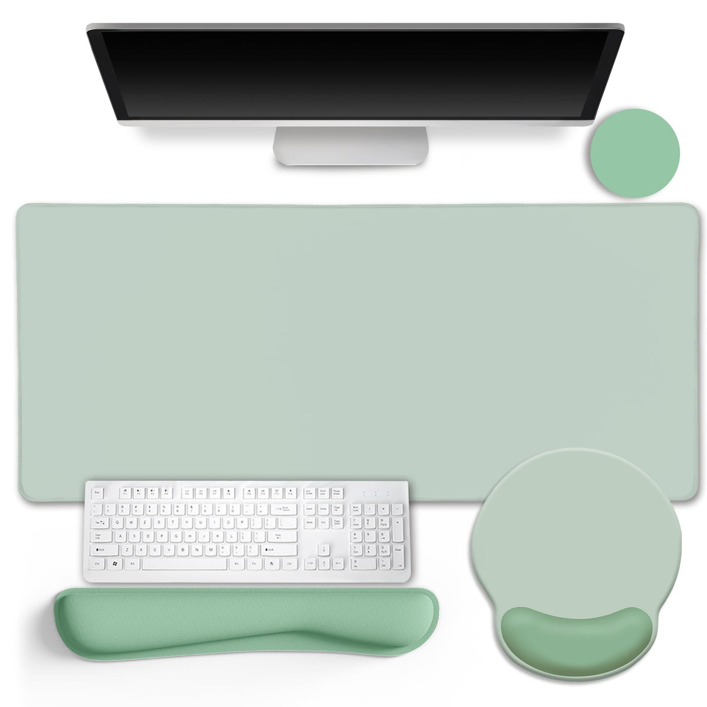 LIMKRIAN Desk Mat Set, Large Gaming Mouse Pad with Wrist Rest, Ergonomic Mouse Pad Keyboard Mat Wrist Support, Cup Coaster, Home Office Desk Accessories Decor Supplies, Funny Black Cat
