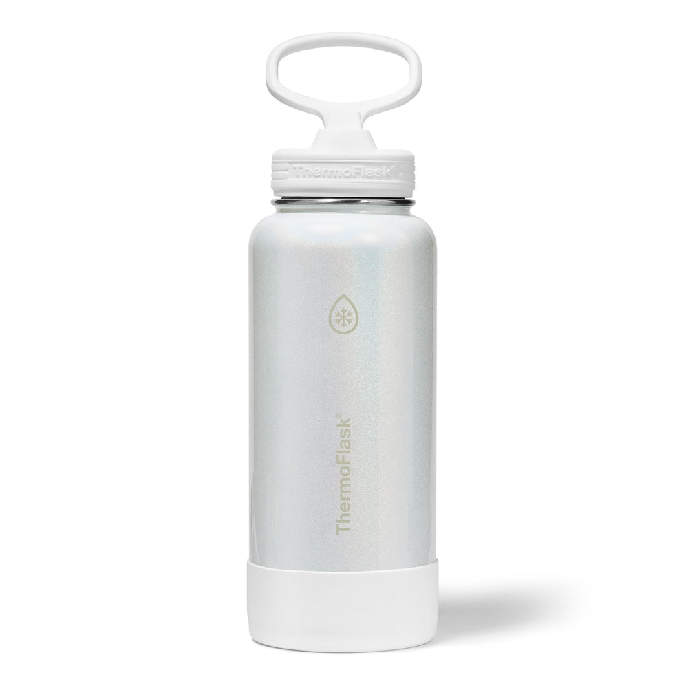 ThermoFlask Stainless Steel Water Bottles 2-Pack - Double-Wall Vacuum Insulated 24 oz BPA-Free Spout Lids - Keeps Drinks Cold 24 Hrs, Hot 12 Hrs - Leakproof, Dishwasher Safe, White/Coral