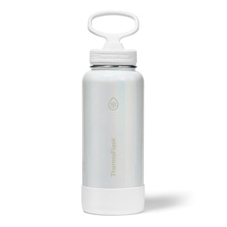 ThermoFlask Stainless Steel Water Bottles 2-Pack - Double-Wall Vacuum Insulated 24 oz BPA-Free Spout Lids - Keeps Drinks Cold 24 Hrs, Hot 12 Hrs - Leakproof, Dishwasher Safe, White/Coral