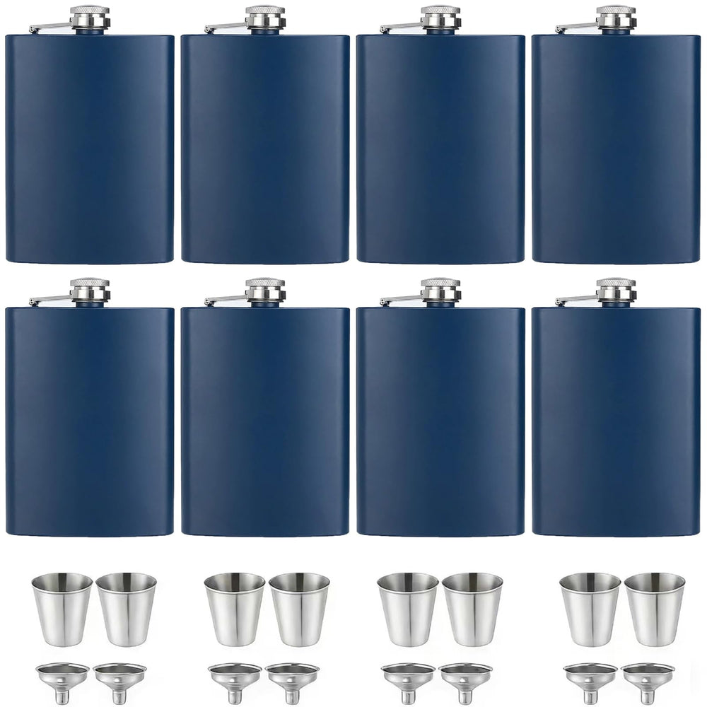 ROMORC 2 Pack Hip Flasks for Liquor Matte Black 8 Oz Stainless Steel Leak-proof Thin Flasks with 2pcs Funnels and Cups for Wedding Party, Groomsman, Bridesmaid, Gift (Black)
