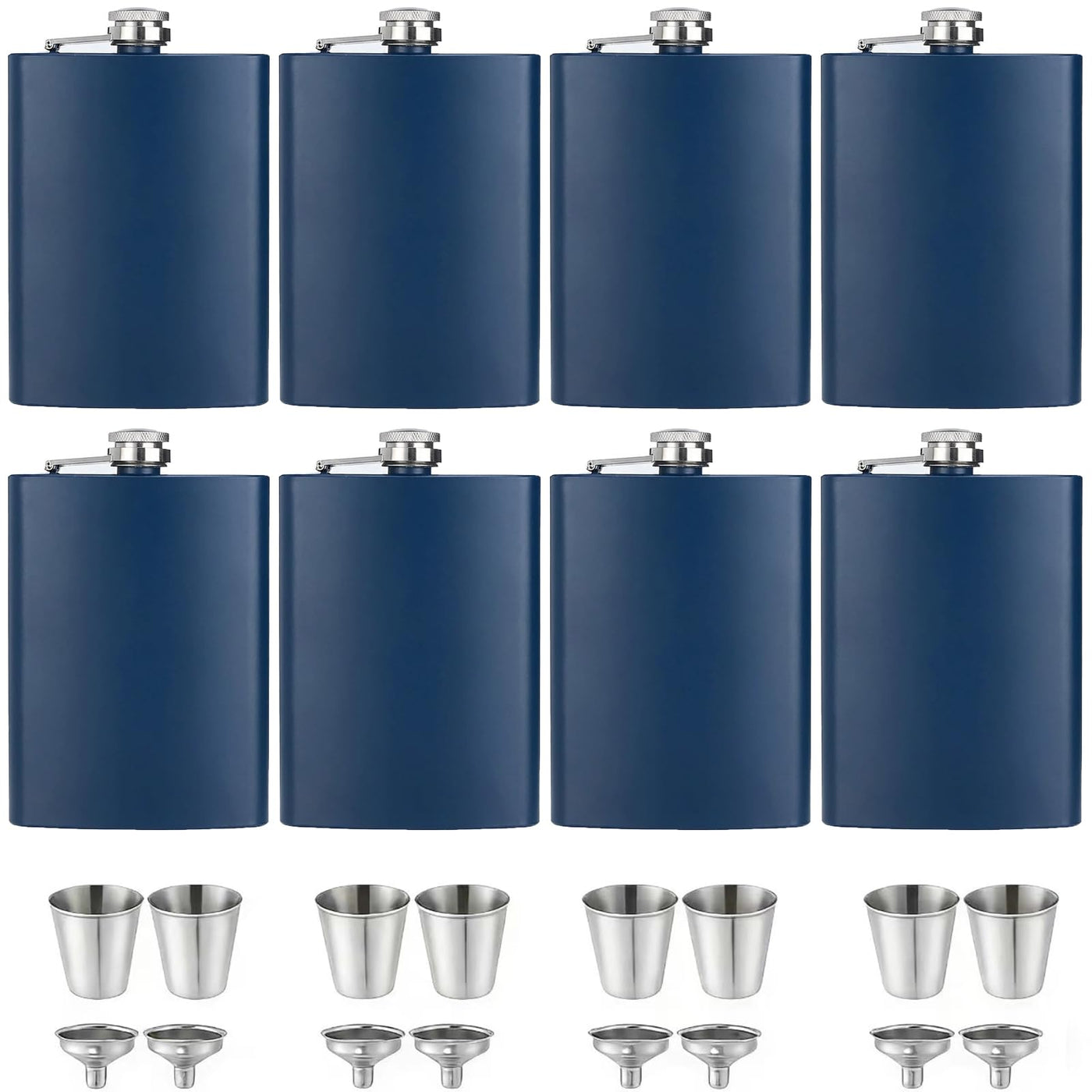 ROMORC 2 Pack Hip Flasks for Liquor Matte Black 8 Oz Stainless Steel Leak-proof Thin Flasks with 2pcs Funnels and Cups for Wedding Party, Groomsman, Bridesmaid, Gift (Black)