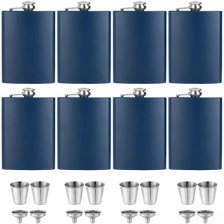 ROMORC 2 Pack Hip Flasks for Liquor Matte Black 8 Oz Stainless Steel Leak-proof Thin Flasks with 2pcs Funnels and Cups for Wedding Party, Groomsman, Bridesmaid, Gift (Black)