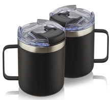 12oz Stainless Steel Insulated Coffee Mug with Handle, Double Wall Vacuum Travel Mug, Tumbler Cup with Sliding Lid, Navy