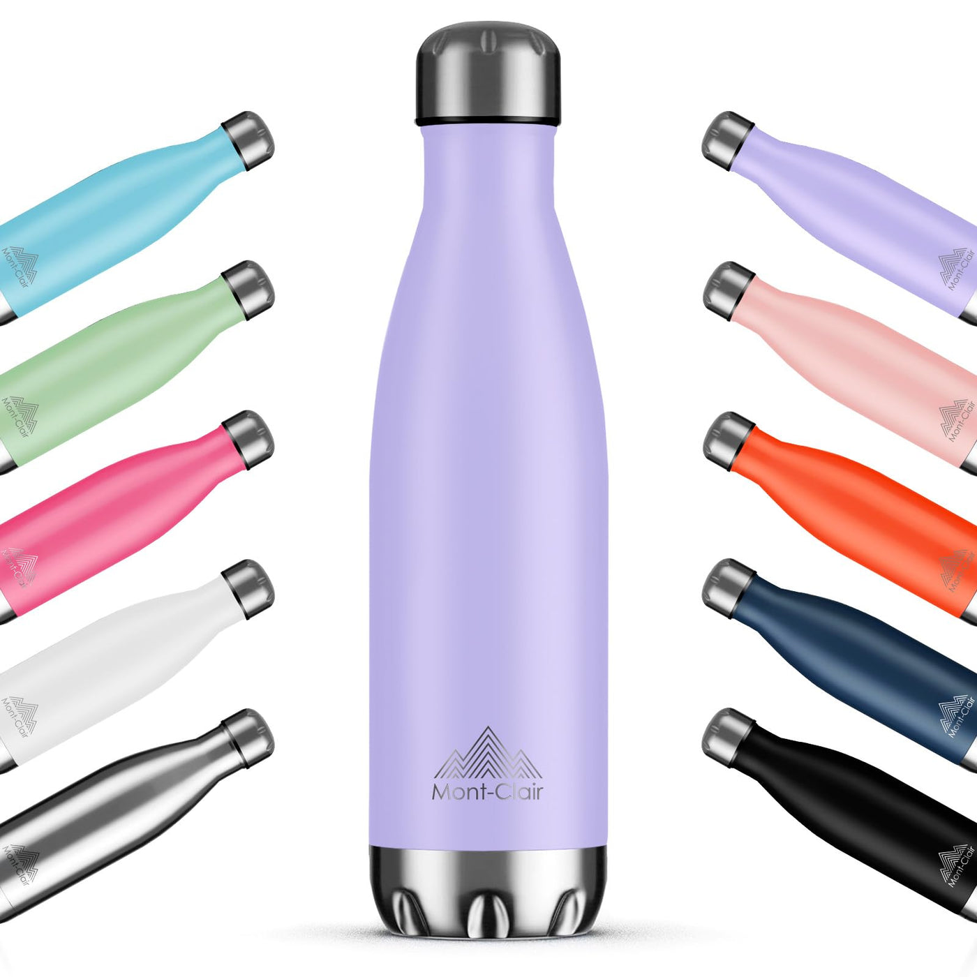 Mont-Clair H2O Stainless Steel Water Bottle, Vacuum insulated - BPA Free, 12h Hot & 24h Cold Drinks, Metal Water Bottle 17oz Leakproof, Ideal for Adult, Kids, Running - Black