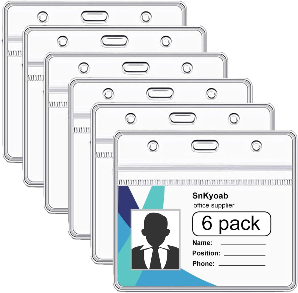 6 Pack Horizontal Badge Holders Plastic with Resealable Zipper, Waterproof ID Card Holder&Name Tag Holder for Office&School, Fits ID Card/Credit Card/Driver’s License (2.4 x 3.7 Inches)