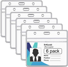 6 Pack Horizontal Badge Holders Plastic with Resealable Zipper, Waterproof ID Card Holder&Name Tag Holder for Office&School, Fits ID Card/Credit Card/Driver’s License (2.4 x 3.7 Inches)
