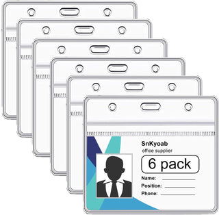 6 Pack Horizontal Badge Holders Plastic with Resealable Zipper, Waterproof ID Card Holder&Name Tag Holder for Office&School, Fits ID Card/Credit Card/Driver’s License (2.4 x 3.7 Inches)
