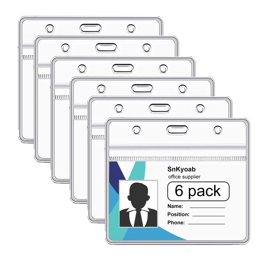 6 Pack Horizontal Badge Holders Plastic with Resealable Zipper, Waterproof ID Card Holder&Name Tag Holder for Office&School, Fits ID Card/Credit Card/Driver’s License (2.4 x 3.7 Inches)