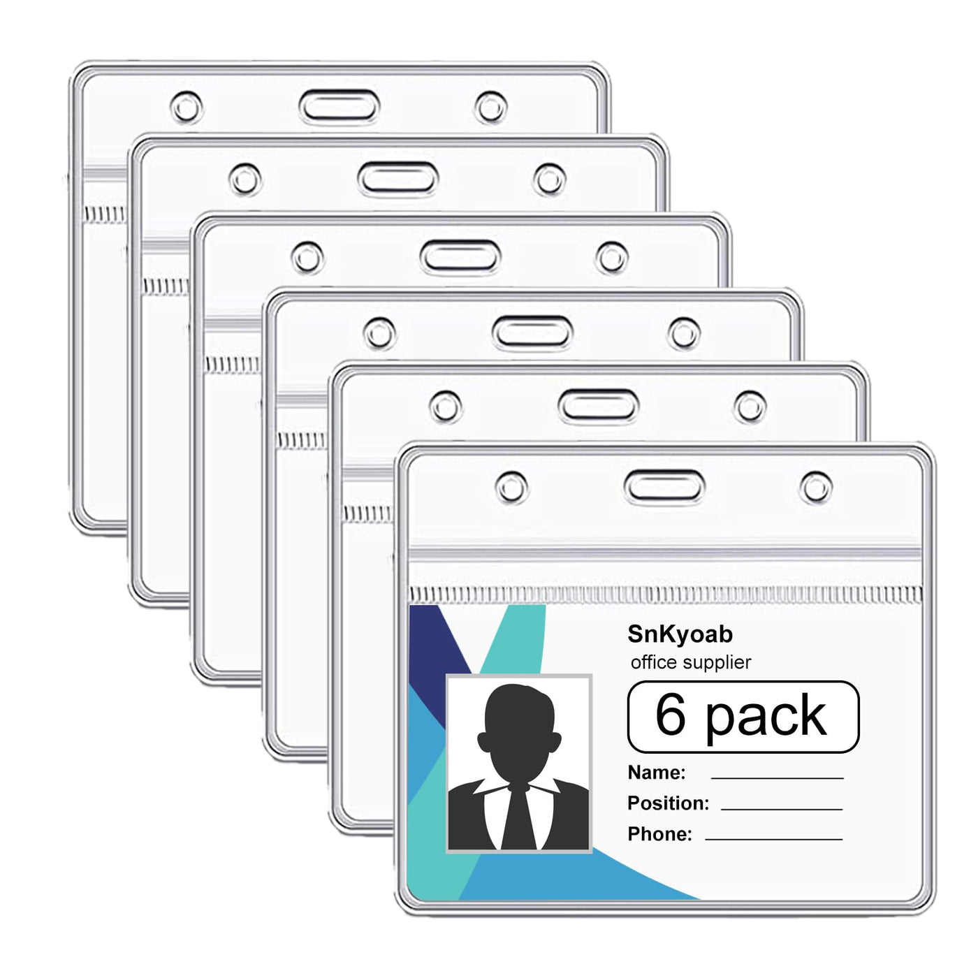 6 Pack Horizontal Badge Holders Plastic with Resealable Zipper, Waterproof ID Card Holder&Name Tag Holder for Office&School, Fits ID Card/Credit Card/Driver’s License (2.4 x 3.7 Inches)