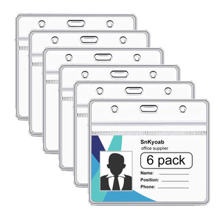 6 Pack Horizontal Badge Holders Plastic with Resealable Zipper, Waterproof ID Card Holder&Name Tag Holder for Office&School, Fits ID Card/Credit Card/Driver’s License (2.4 x 3.7 Inches)