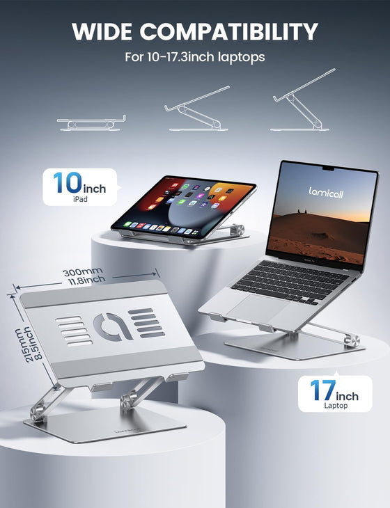 Lamicall Adjustable Laptop Stand, Portable Laptop Riser, Aluminum Laptop Stand for Desk Foldable, Ergonomic Computer Notebook Holder for MacBook Air Pro HP, Office Desk Accessories (10-17.3'')- Silver - hover image