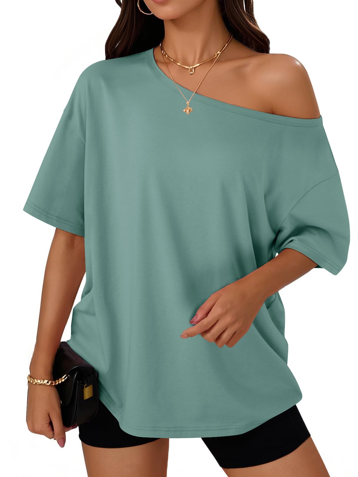 Trendy Queen Womens Off the Shoulder Tops Oversized Summer Spring T-Shirts 2026