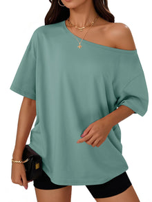 Trendy Queen Womens Off the Shoulder Tops Oversized Summer Spring T-Shirts 2026