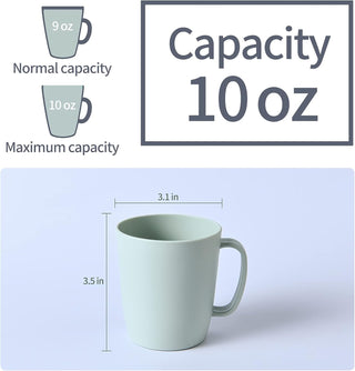 Coffee Mugs Set of 5, 10 Ounce Unbreakable Plastic Cups With Handle, 3 Basic Colors, Dishwasher Safe