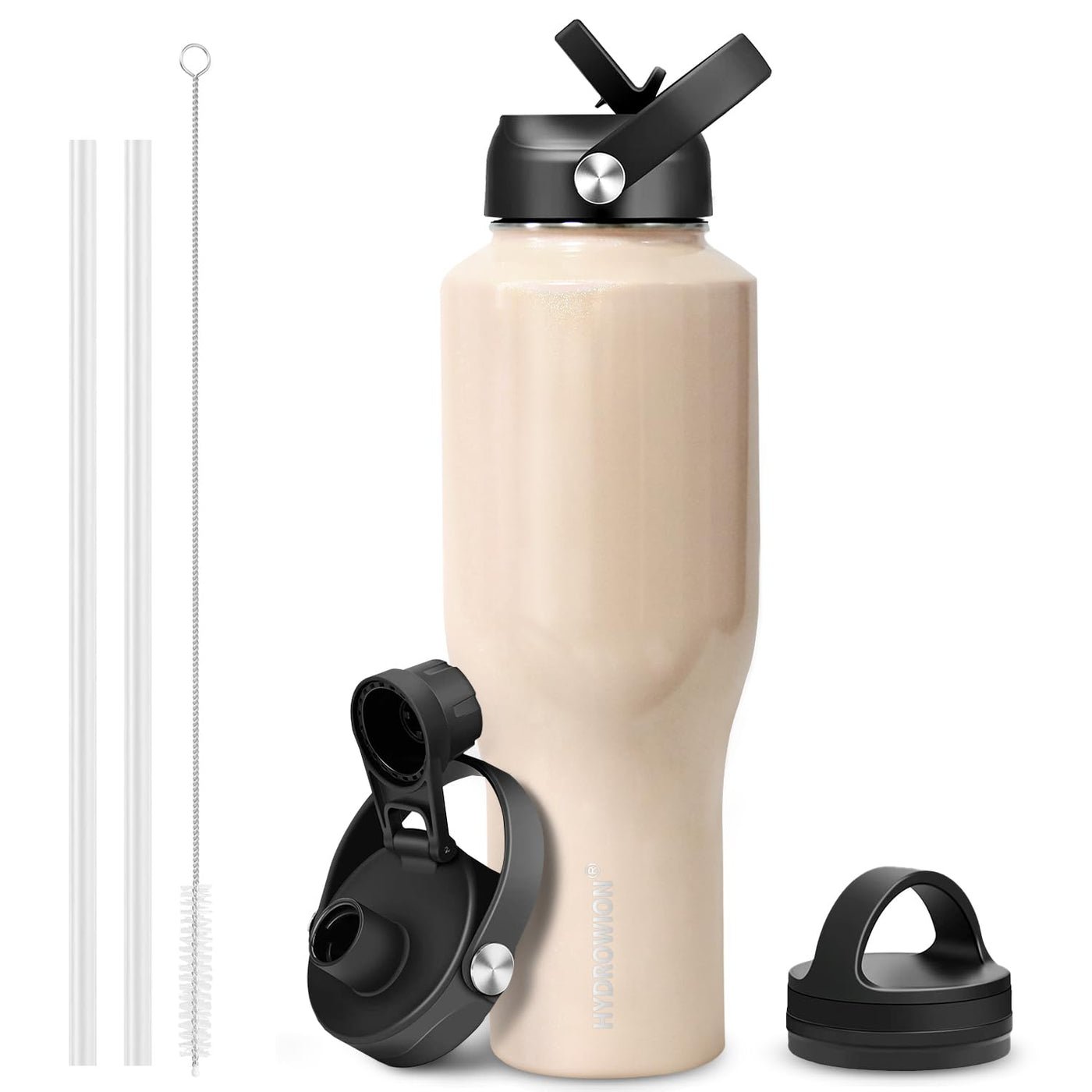 HYDROWION 32oz Stainless Steel Water Bottle(Cold for 48 Hrs, Hot for 24 Hrs), Double Wall Vacuum Insulated Water Flask with Straw Lid, Spout Lid and Flex Cap, Fit in Any Car Cup Holder, Cobalt