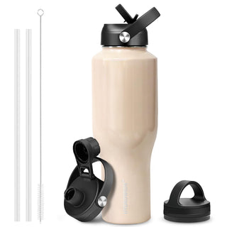 HYDROWION 32oz Stainless Steel Water Bottle(Cold for 48 Hrs, Hot for 24 Hrs), Double Wall Vacuum Insulated Water Flask with Straw Lid, Spout Lid and Flex Cap, Fit in Any Car Cup Holder, Cobalt