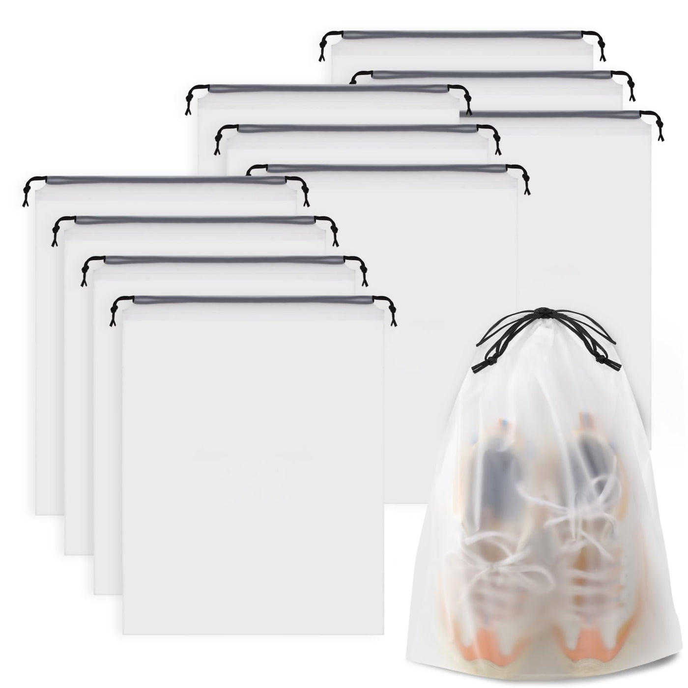 COIDEA, Waterproof Travel Drawstring Shoe Bags for Packing, Storage, Travel Essentials for Men and Women, 15.7 x 11.8 inches, Clear, 5 pieces