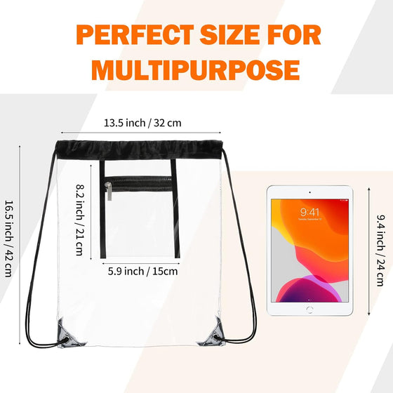 NATURAL STYLE 2 PACK Clear Drawstring Bag Stadium Approved, See Through PVC Drawstring bags, Transparent Backpack with Inner Zipper Pocket - hover image