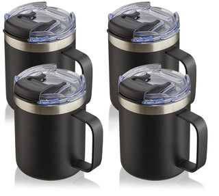 12oz Stainless Steel Insulated Coffee Mug with Handle, Double Wall Vacuum Travel Mug, Tumbler Cup with Sliding Lid, Navy