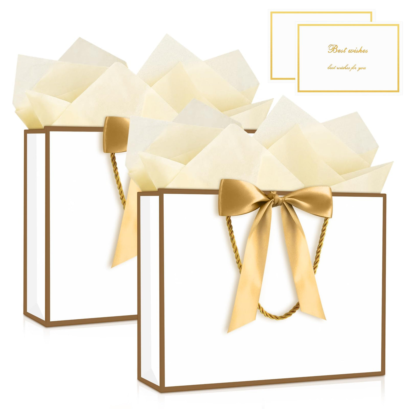JMANNI Gift Bags with Handles, 13” Medium Gift Bag for Presents, 1 Pcs Bags with 2 Tissue Paper and 1 Cards for Graduation Baby Shower Wedding Fathers Day Mother's Day Birthday Party（champagne gold）