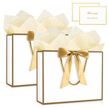 JMANNI Gift Bags with Handles, 13” Medium Gift Bag for Presents, 1 Pcs Bags with 2 Tissue Paper and 1 Cards for Graduation Baby Shower Wedding Fathers Day Mother's Day Birthday Party（champagne gold）