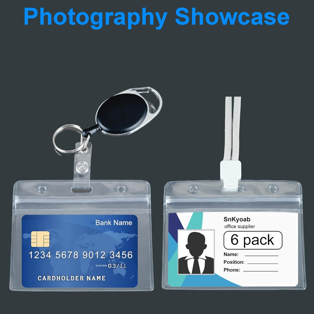 6 Pack Horizontal Badge Holders Plastic with Resealable Zipper, Waterproof ID Card Holder&Name Tag Holder for Office&School, Fits ID Card/Credit Card/Driver’s License (2.4 x 3.7 Inches)