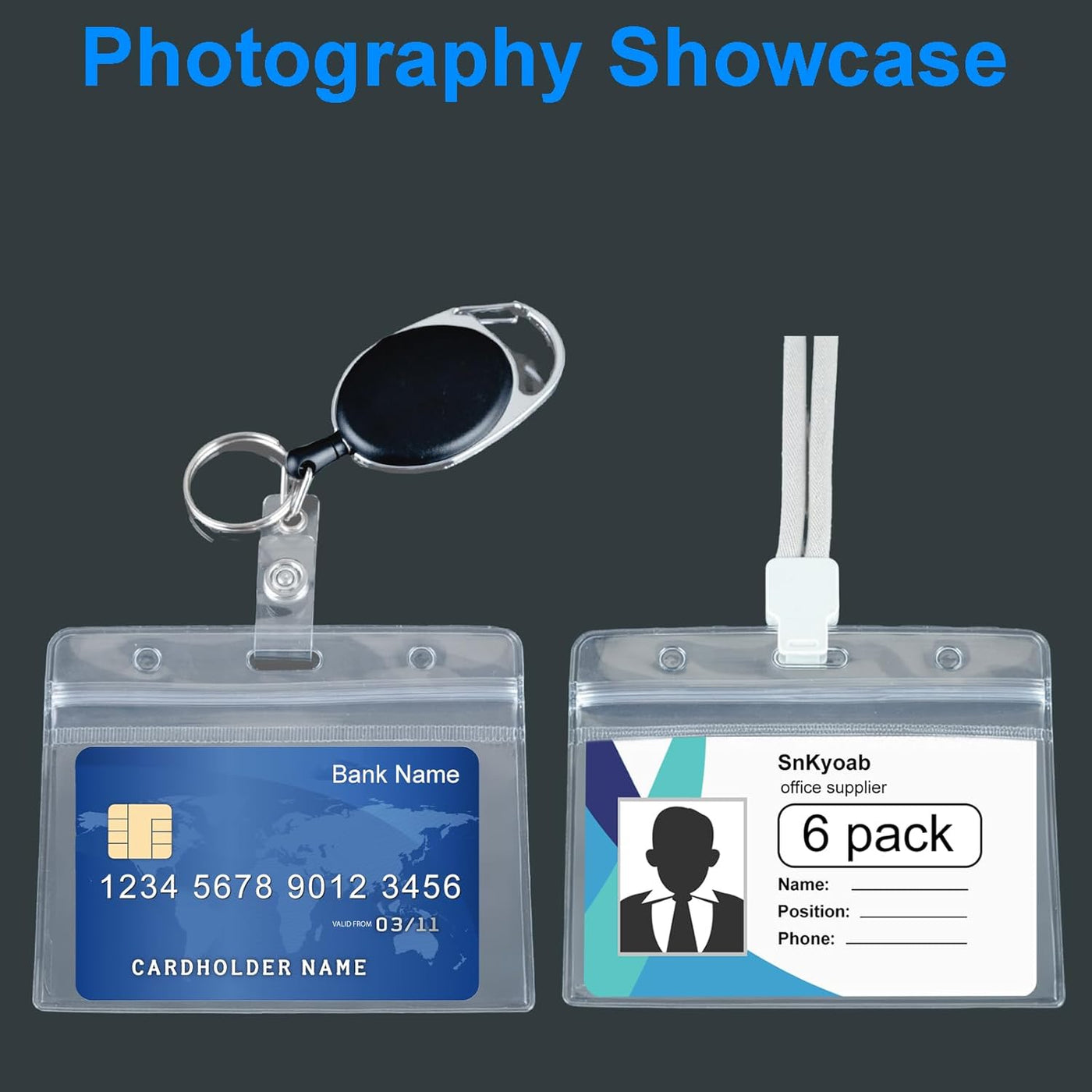 6 Pack Horizontal Badge Holders Plastic with Resealable Zipper, Waterproof ID Card Holder&Name Tag Holder for Office&School, Fits ID Card/Credit Card/Driver’s License (2.4 x 3.7 Inches)