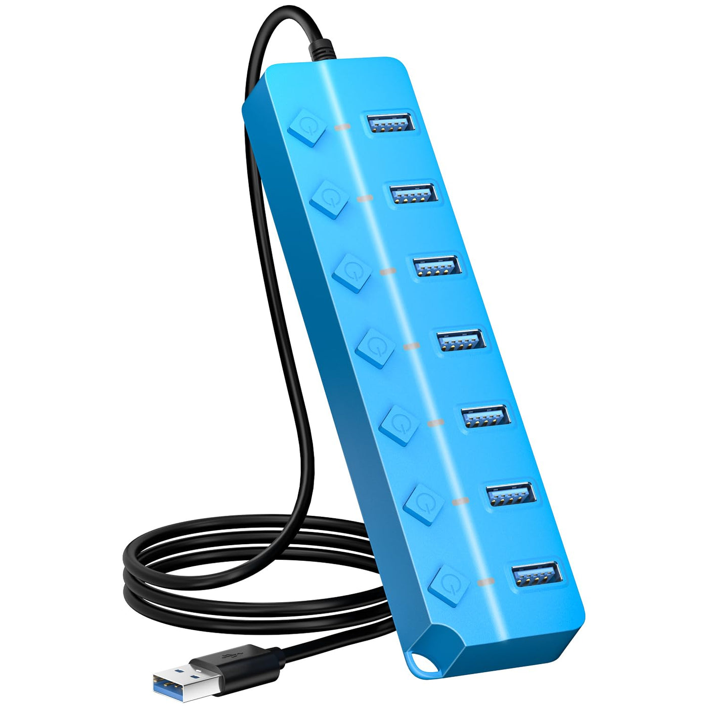 ONFINIO USB Hub 3.0, 7-Port USB Hub Splitter with Individual On/Off Switches and Lights, 3.2ft/1m Long Cable Compatible with MacBook, Laptop, Surface Pro, PS4, PC, Flash Drive, Mobile HDD-Purple