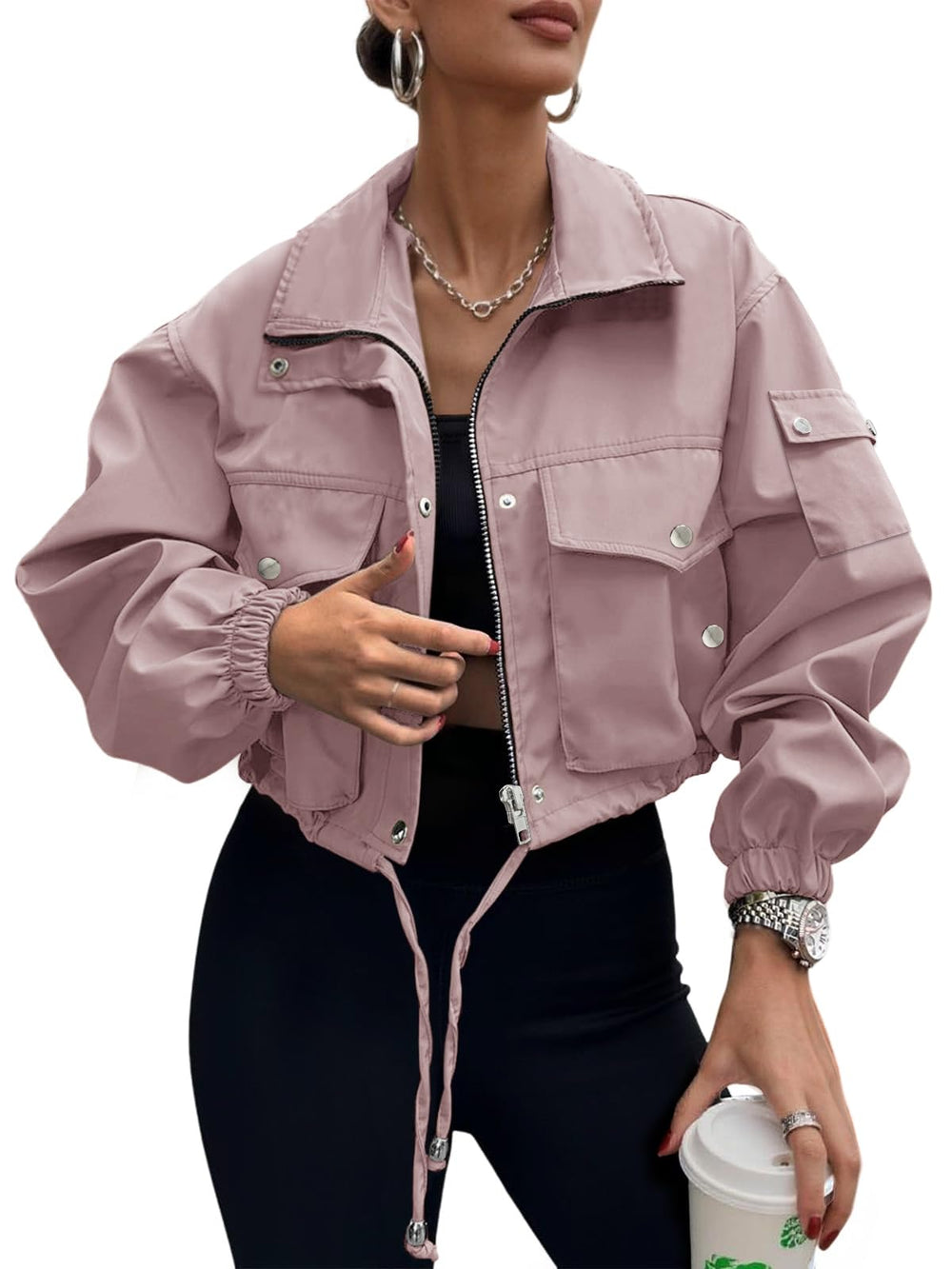 UEAL Womens Cropped Bomber Jacket 2026 Trendy Zip Up Lightweight Utility Anorak Coat With Pockets
