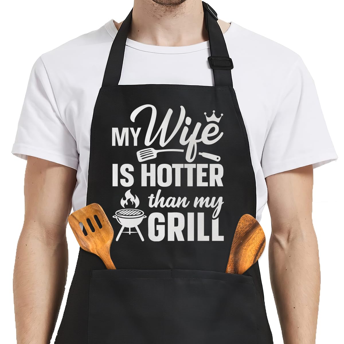 SANDJEST Funny Mens Aprons with Pockets for BBQ Grilling Cooking Grandpa Husband Apron for Birthday Christmas Father's Day