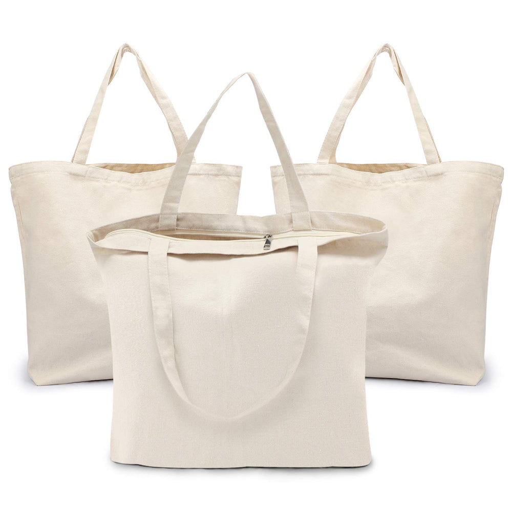 Segarty 6 Packs Canvas Tote Bag with Zipper, 16x13 inch Reusable Washable Grocery Shopping Bags with Handle Plain Canvas Totes for Women Teacher DIY Art Crafts Painting Embroidery Decoration