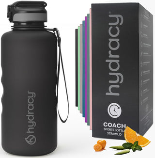 Hydracy Water Bottle with Time Marker -Large BPA Free Water Bottle & No Sweat Sleeve -Leak Proof Gym Bottle with Times to Drink - Ideal for Fitness Sports & Outdoors