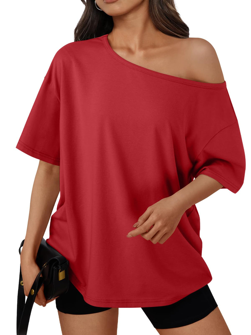 Trendy Queen Womens Off the Shoulder Tops Oversized Summer Spring T-Shirts 2026