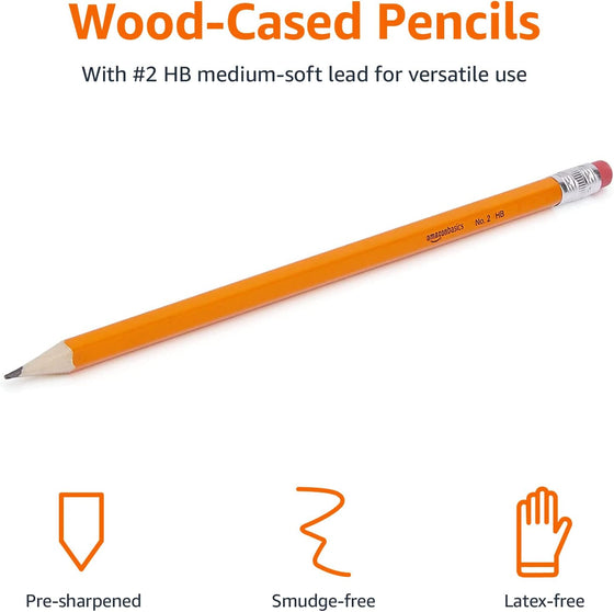 Amazon Basics Wood-Cased #2 HB School Pencils with Erasers for Writing and Drawing, Pre-sharpened, Soft Strong Lead, Orange, 30 Count - hover image