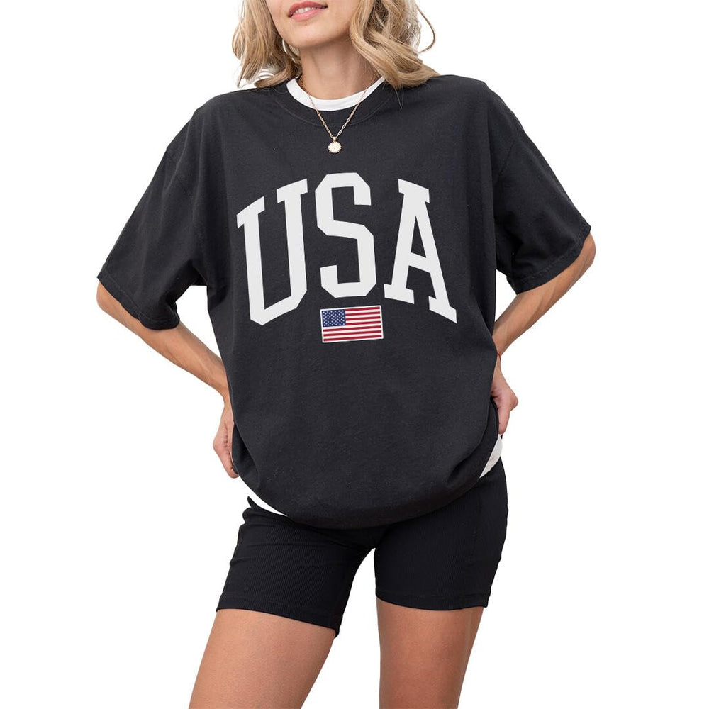 USA T-Shirt for Men, Women, Unisex - Vintage American Flag Graphic Tee - Patriotic Short Sleeve Crew Neck Top - 100% Cotton
