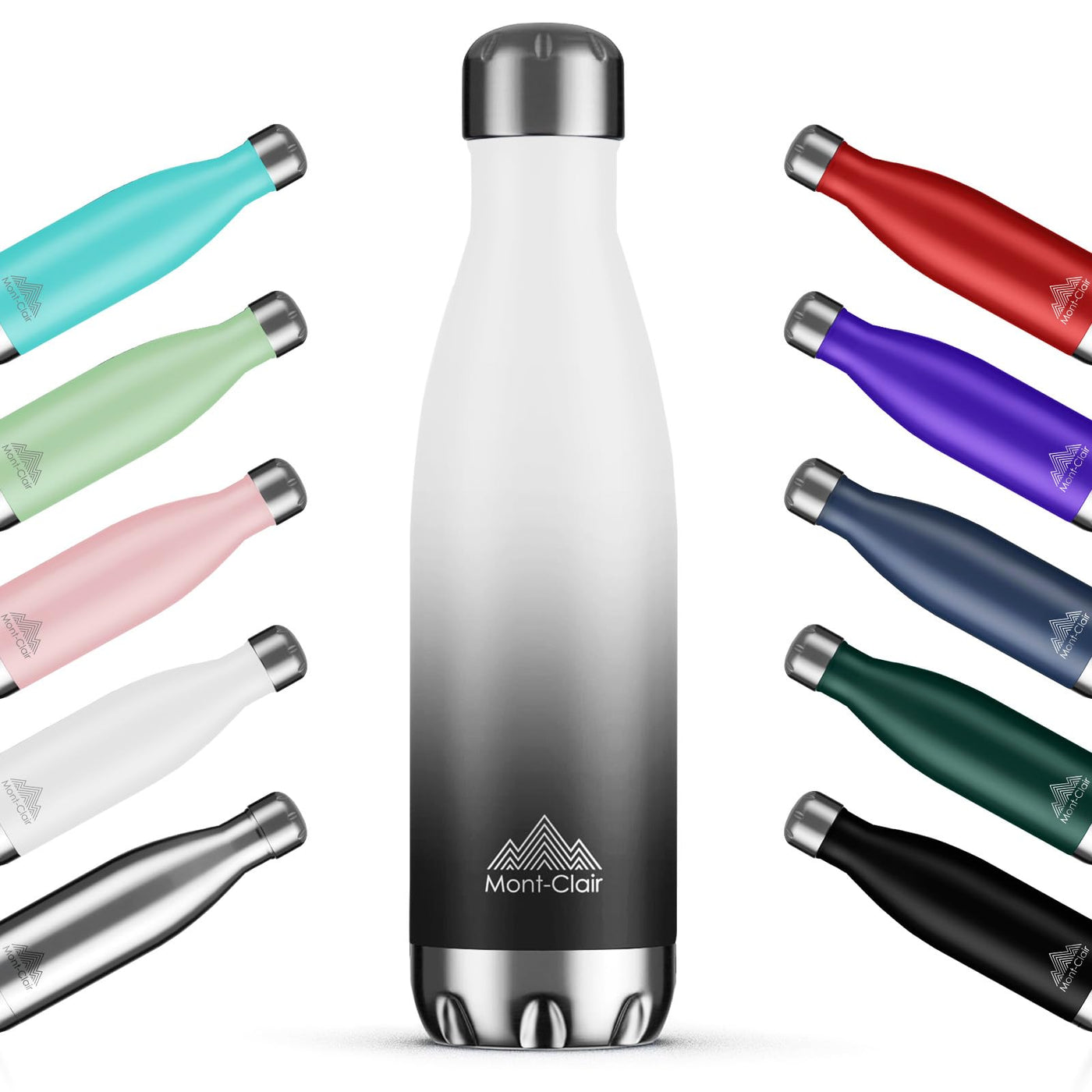 Mont-Clair H2O Stainless Steel Water Bottle, Vacuum insulated - BPA Free, 12h Hot & 24h Cold Drinks, Metal Water Bottle 17oz Leakproof, Ideal for Adult, Kids, Running - Black