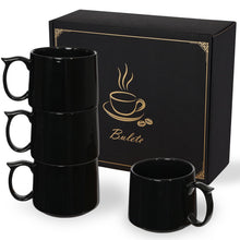 Coffee Mugs Gift Set of 4, Large 19 oz Stackable Ceramic Coffee Mug, Coffee Cups with Large Handle for Latte, Cappuccino, Milk, Tea, Dishwasher & Microwave Safe, Ideal for Men, Women - Black