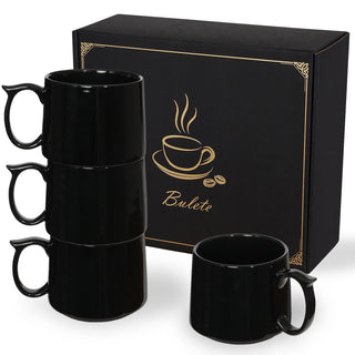 Coffee Mugs Gift Set of 4, Large 19 oz Stackable Ceramic Coffee Mug, Coffee Cups with Large Handle for Latte, Cappuccino, Milk, Tea, Dishwasher & Microwave Safe, Ideal for Men, Women - Black