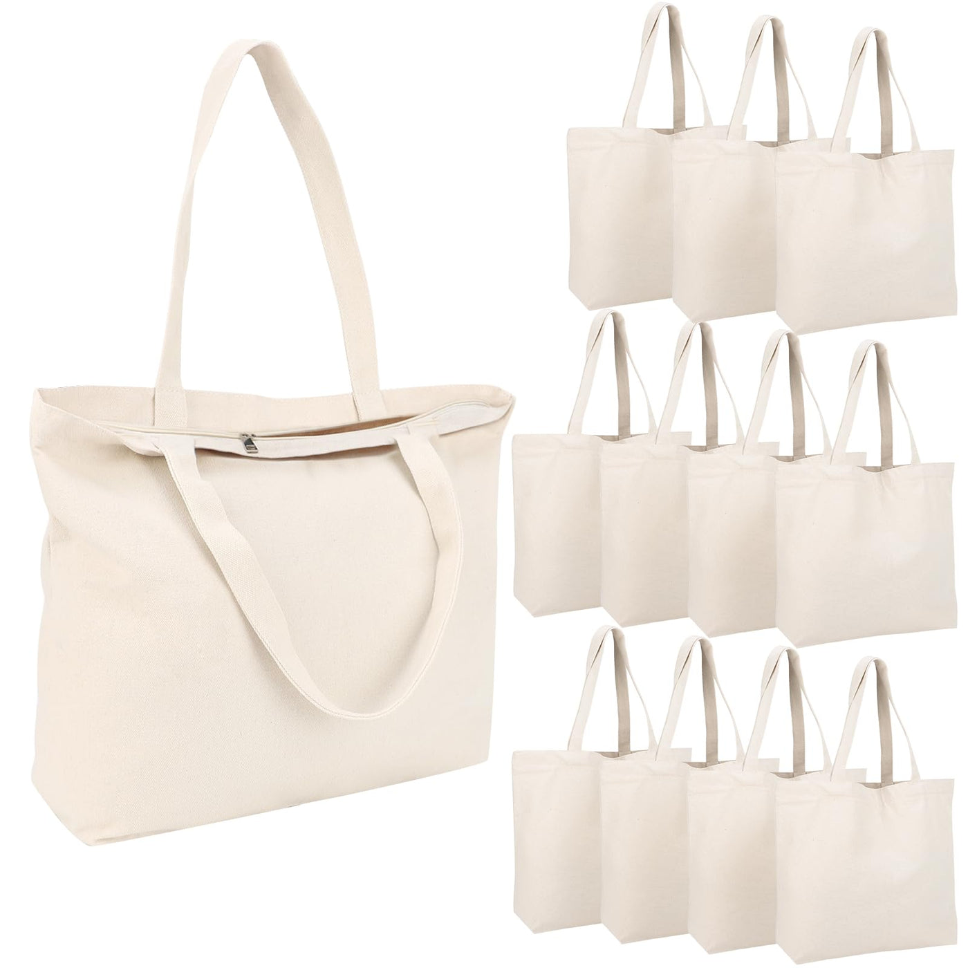 Segarty 6 Packs Canvas Tote Bag with Zipper, 16x13 inch Reusable Washable Grocery Shopping Bags with Handle Plain Canvas Totes for Women Teacher DIY Art Crafts Painting Embroidery Decoration