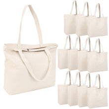 Segarty 6 Packs Canvas Tote Bag with Zipper, 16x13 inch Reusable Washable Grocery Shopping Bags with Handle Plain Canvas Totes for Women Teacher DIY Art Crafts Painting Embroidery Decoration